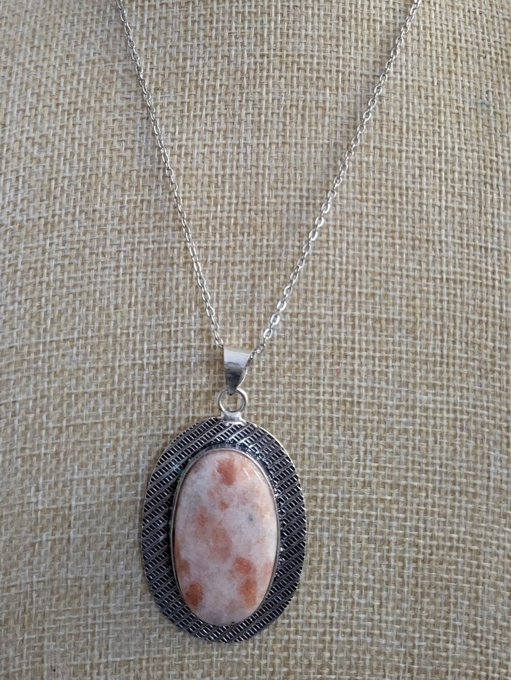 Natural Sunstone Pendant 925 Silver Overlay Stainless Steel Necklace